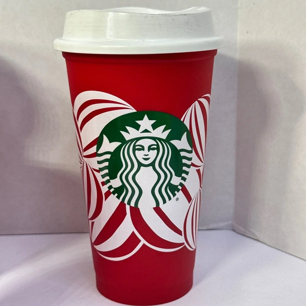 Starbucks Reusable Red Holiday Cups Set of 6 Christmas Festive Designs 16oz Lids